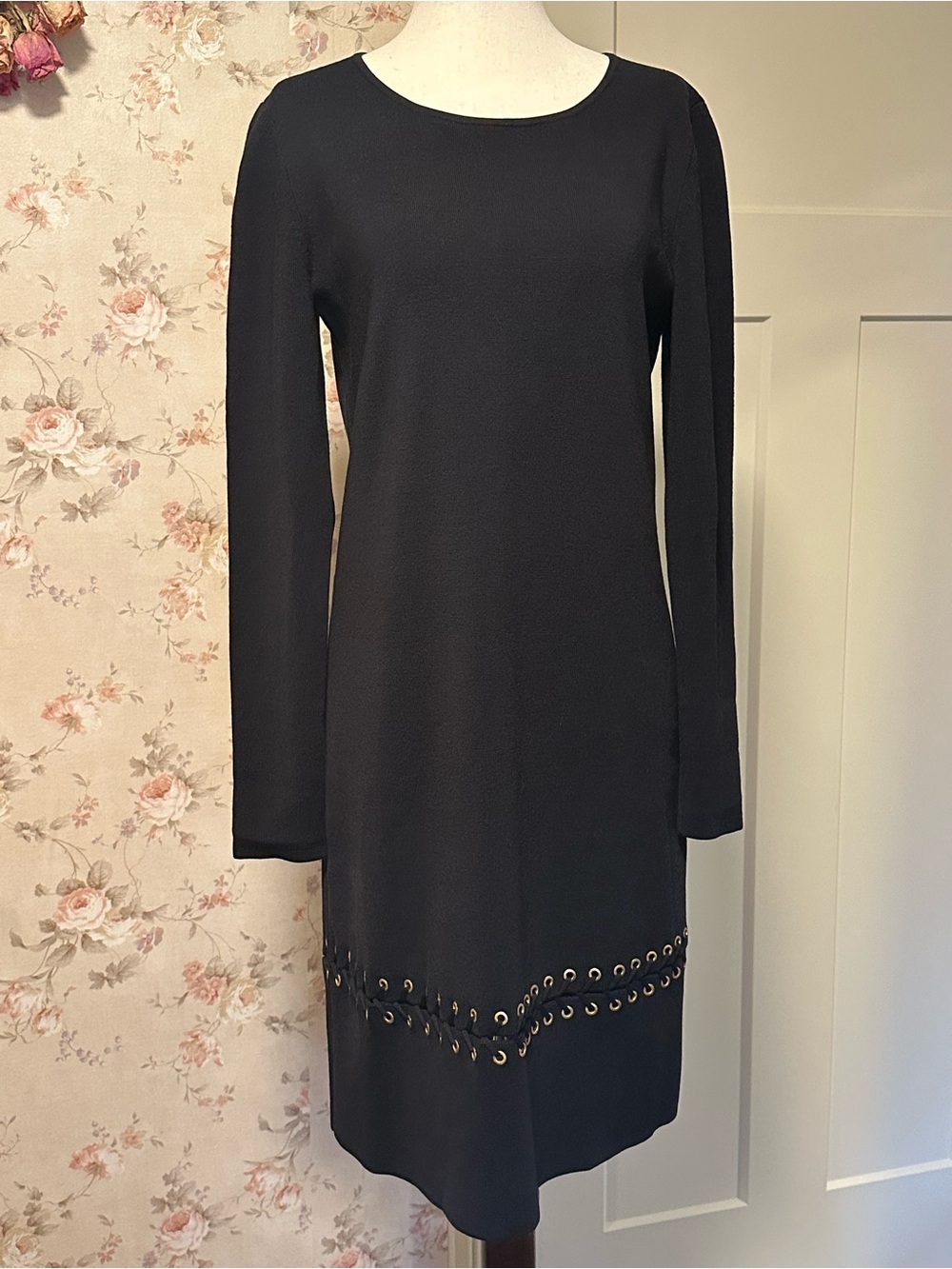 Tory Burch Harley Merino Wool Lace-Up Grommet Dress Navy Blue Small long sleeve - Picture 7 of 14